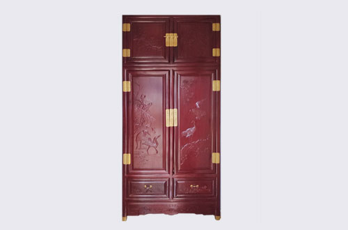 永定高端中式家居装修深红色纯实木衣柜
